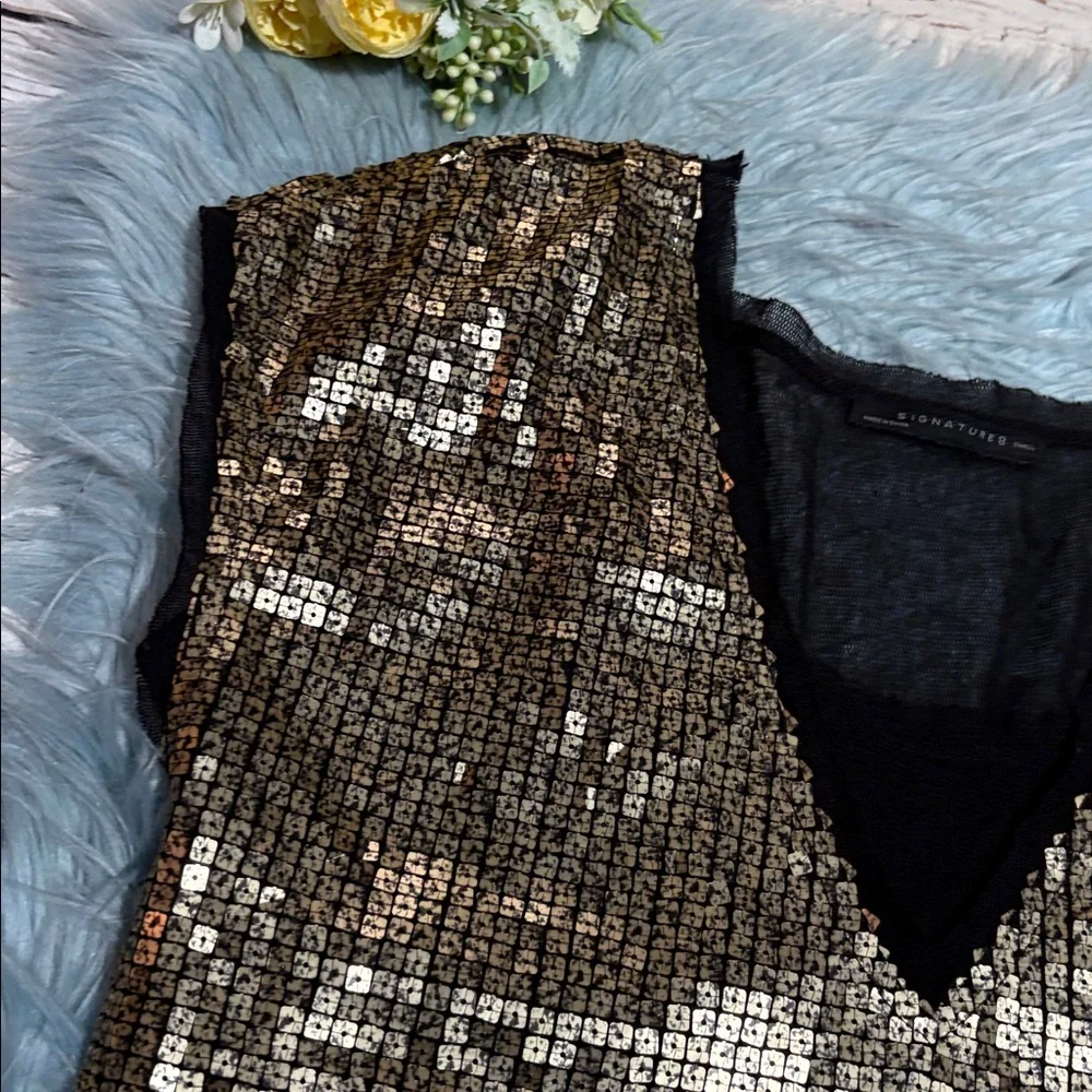 Signature8 Glittering Sequin Mesh Mini Dress sz S - Picture 2 of 9